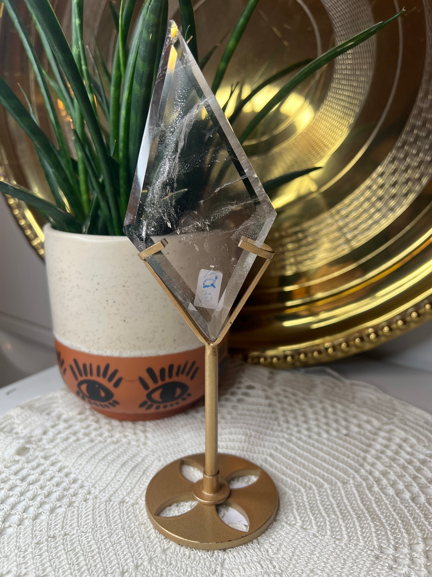 Clear Quartz Diamond on stand - Raven + Sage