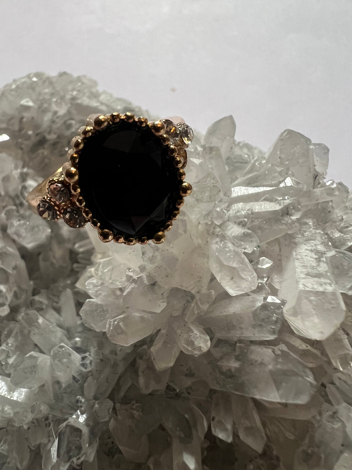 Faceted obsidian gold plated ring - size 6