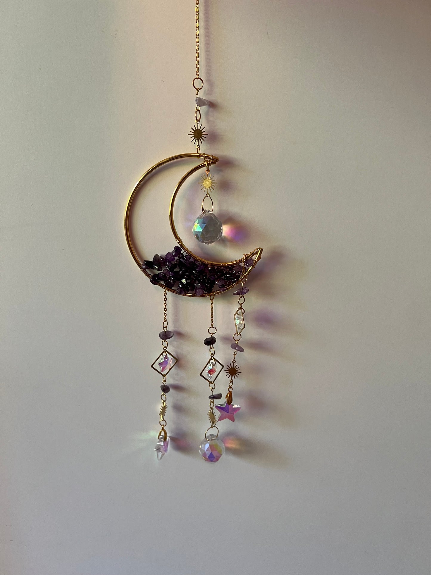 Amethyst Moon Sun Catcher | Crystal Energy Hanging Decor