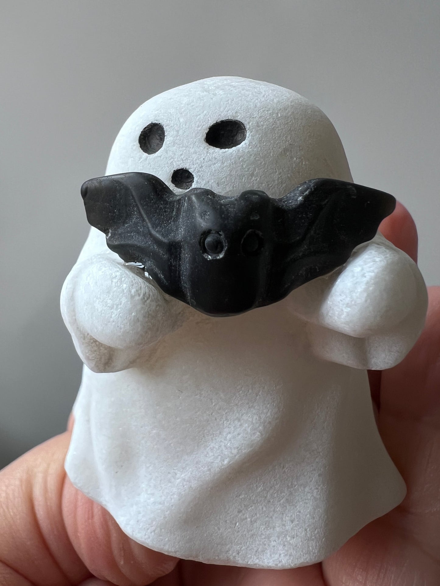 White Opal Ghost With Black Obsidian Bat