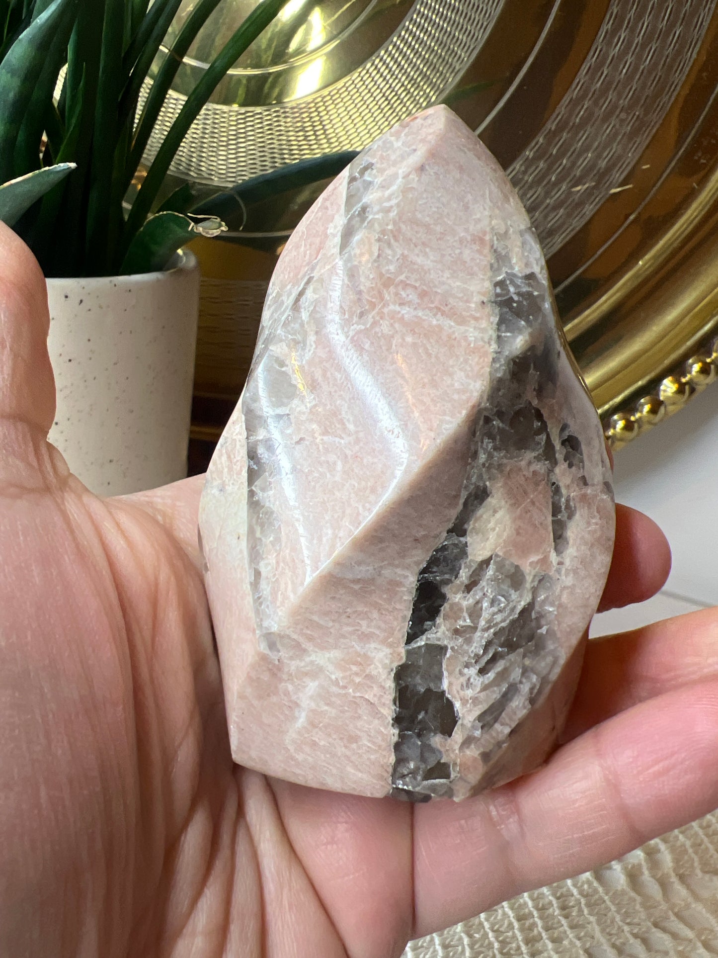 Peach Moonstone + Smokey quartz Flame - Raven + Sage