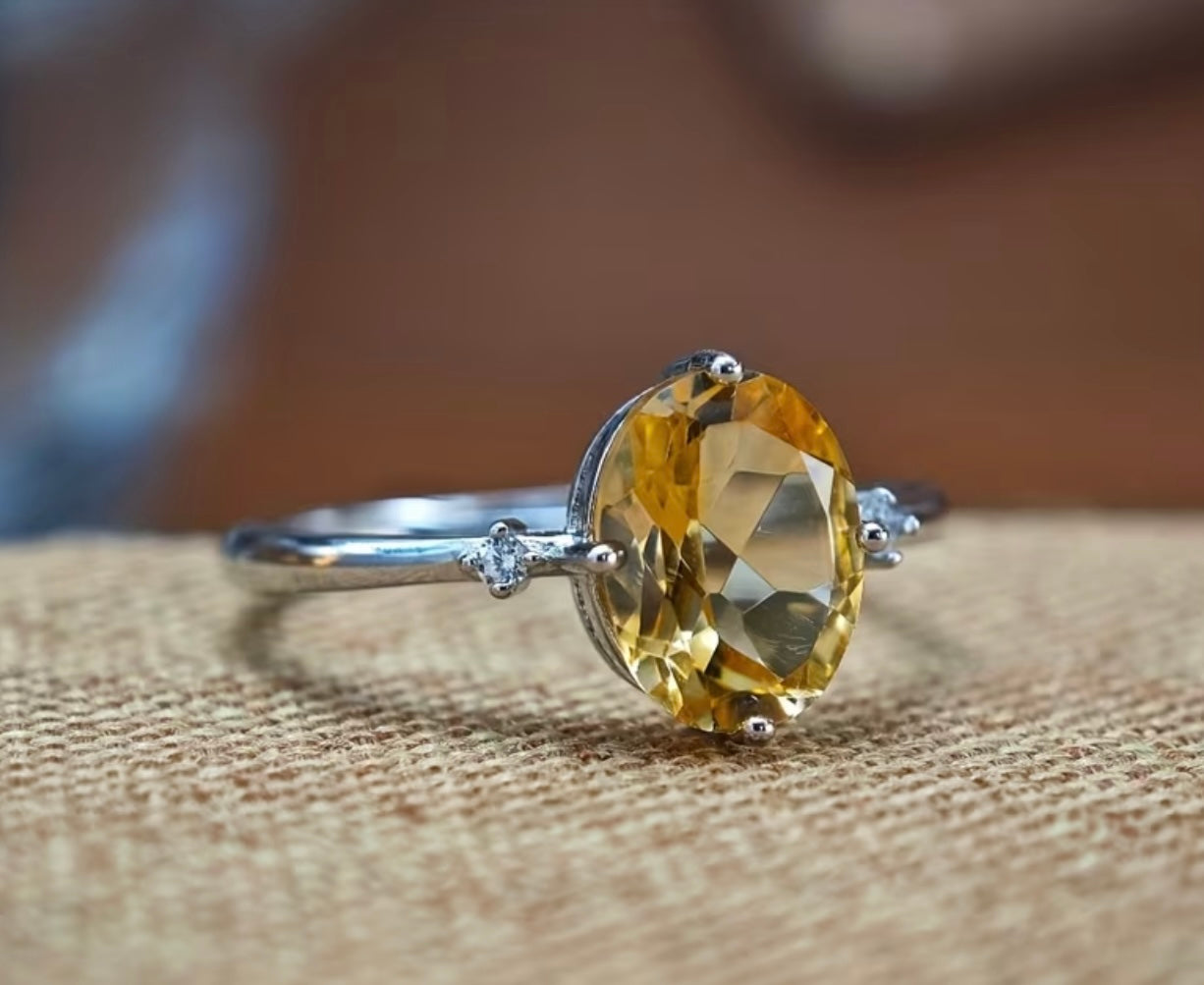 Citrine Oval Ring – S925 Sterling Silver