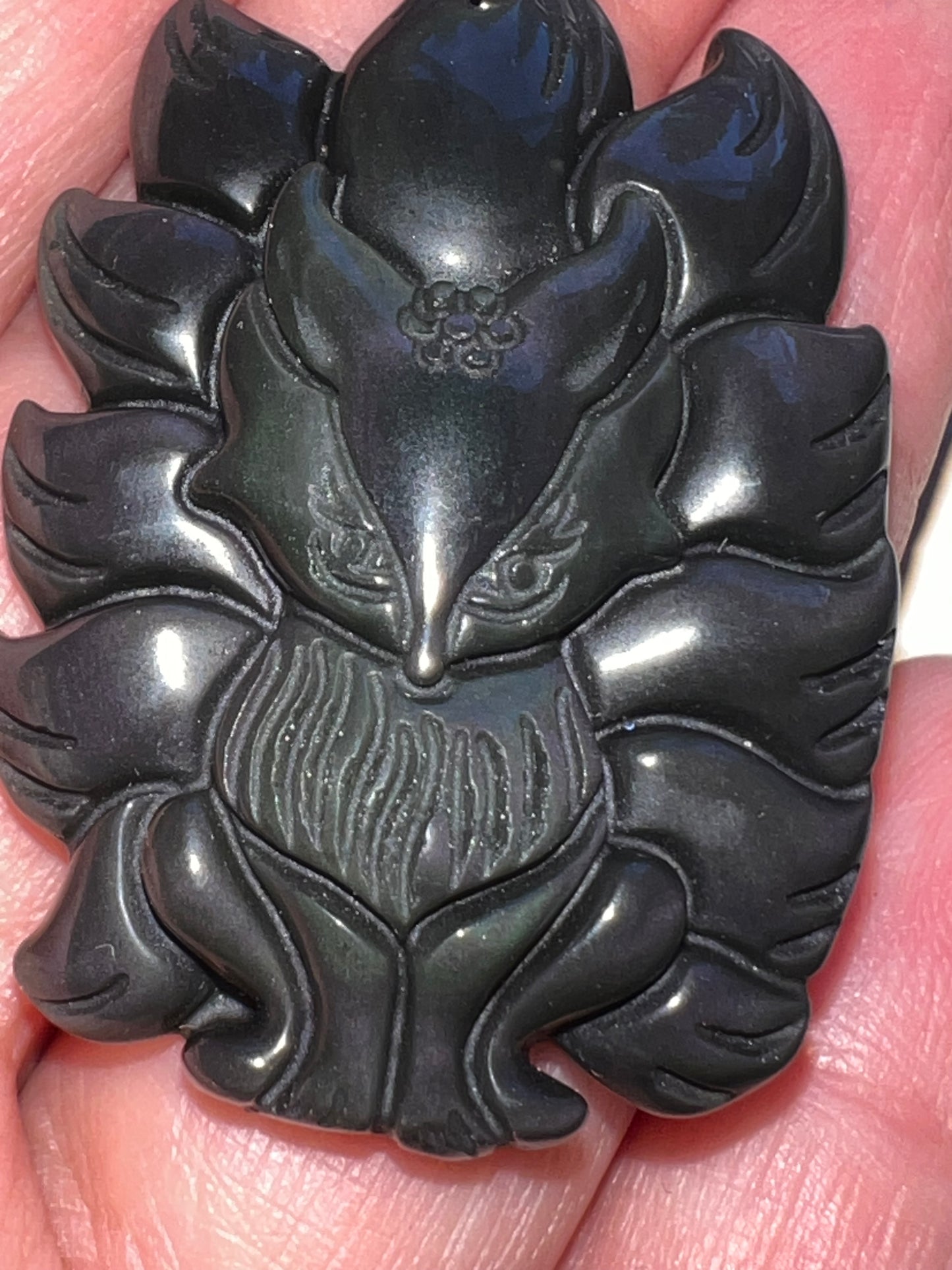 Rainbow obsidian fox pendant