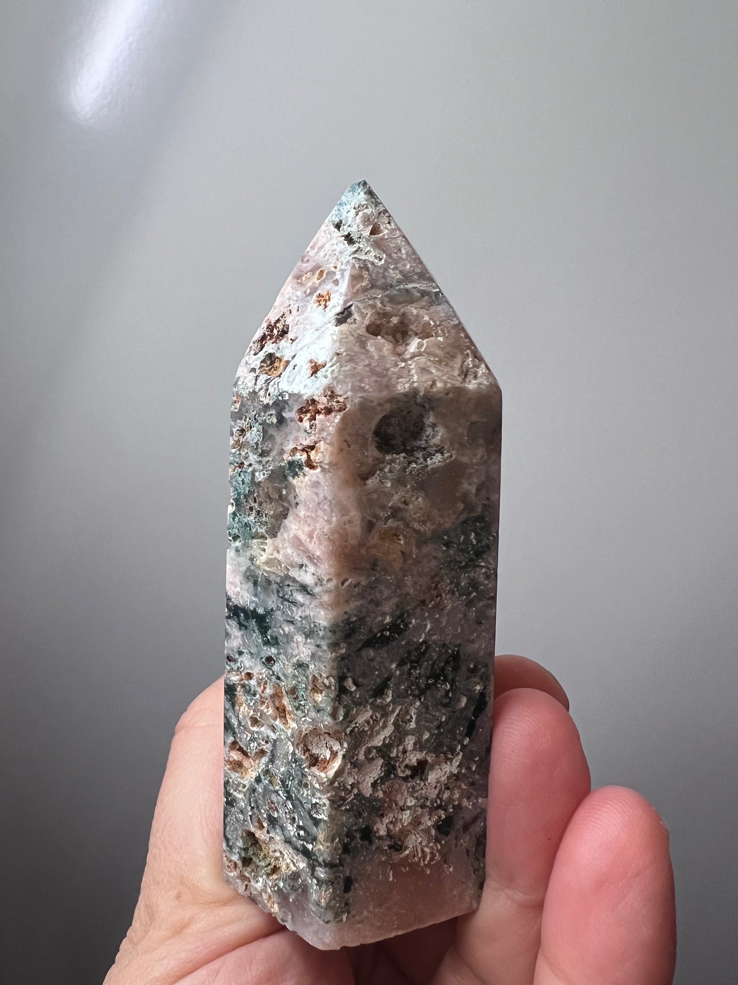 Rose Amethyst Tower with Green Mineral Inclusions - Argentina