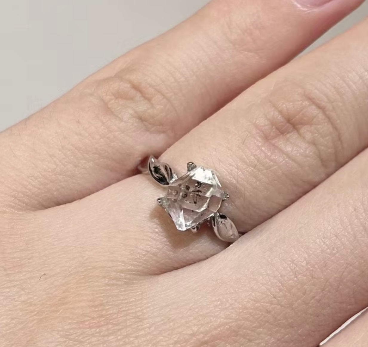 Herkimer Diamond Ring | Natural Double-Terminated Quartz - S925 Sterling Silver