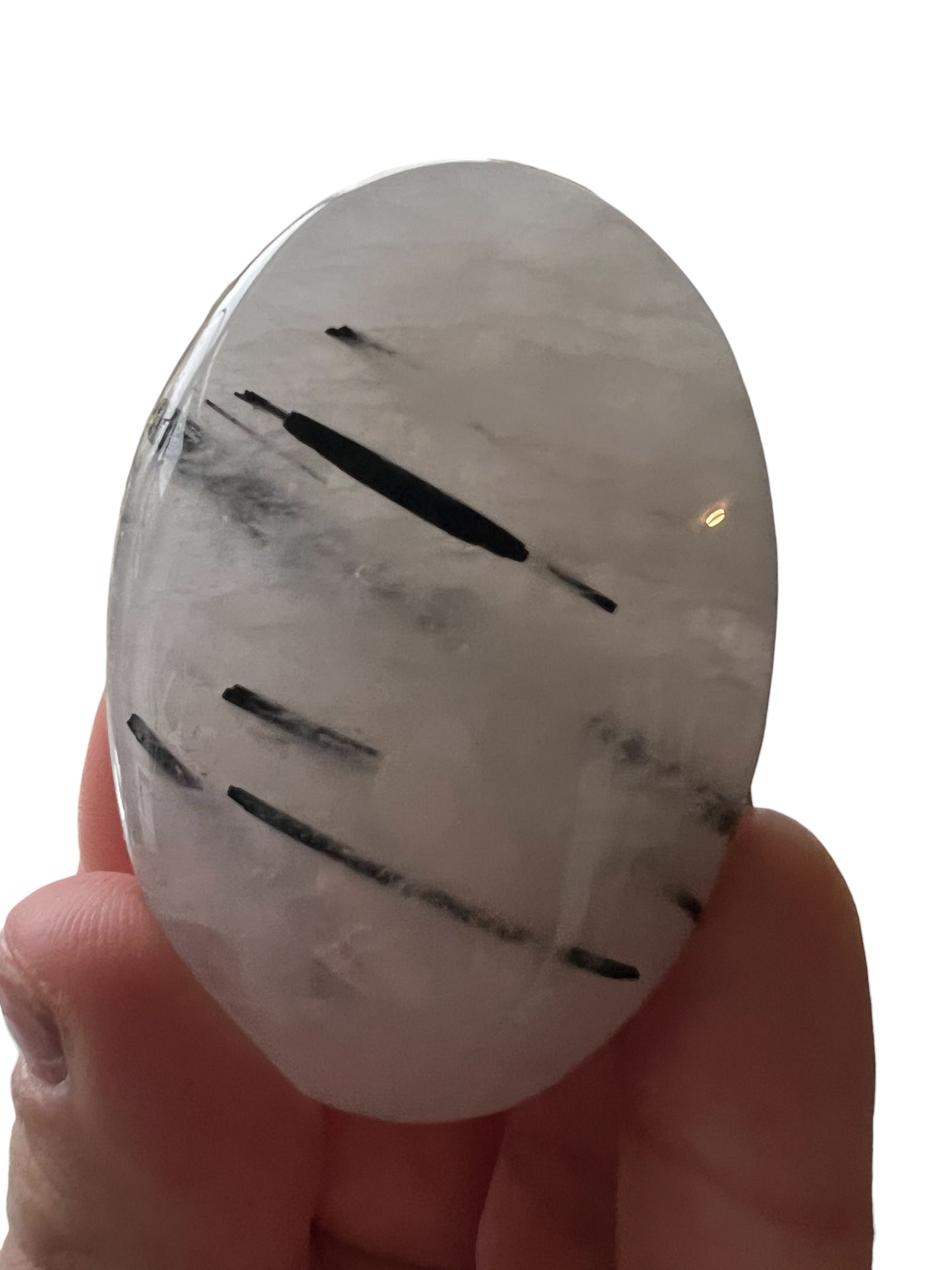 Tourmalinated Quartz palm stone - Brazil