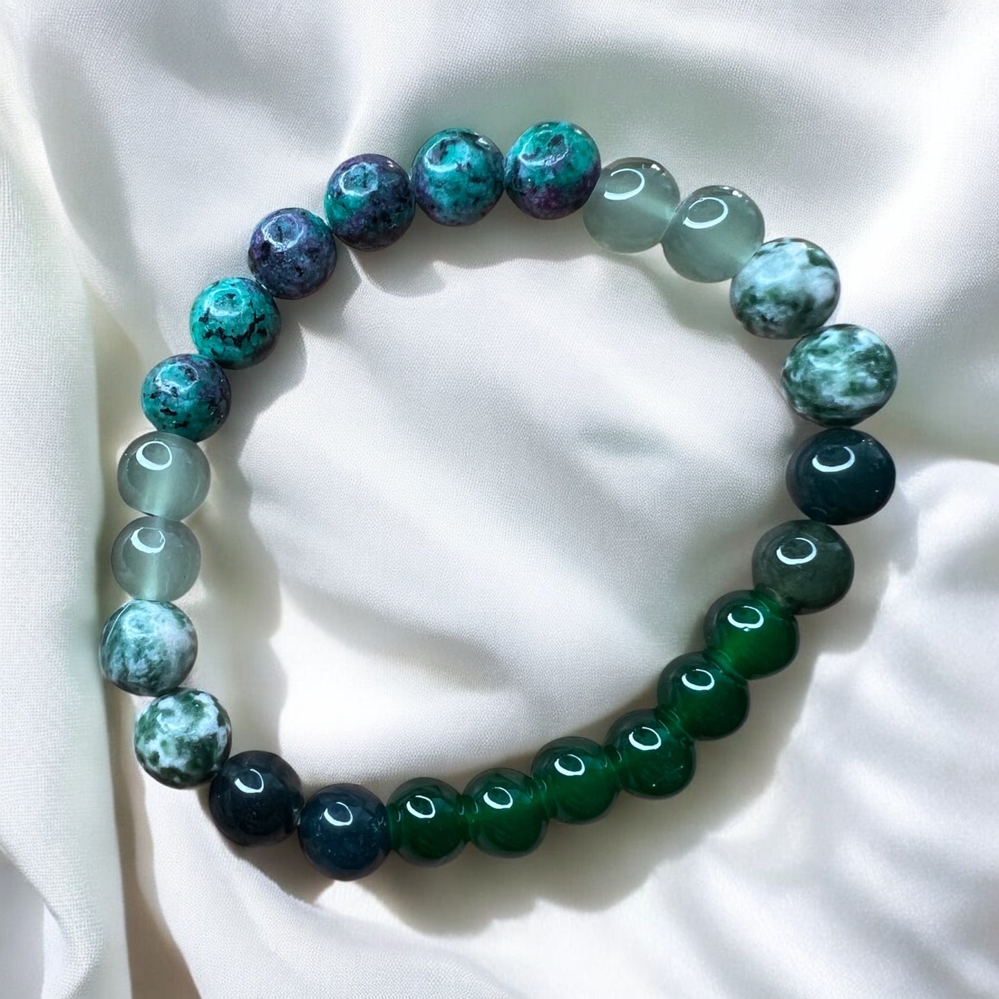 Tree Agate,Ruby in zoisite, Green Agate bracelet