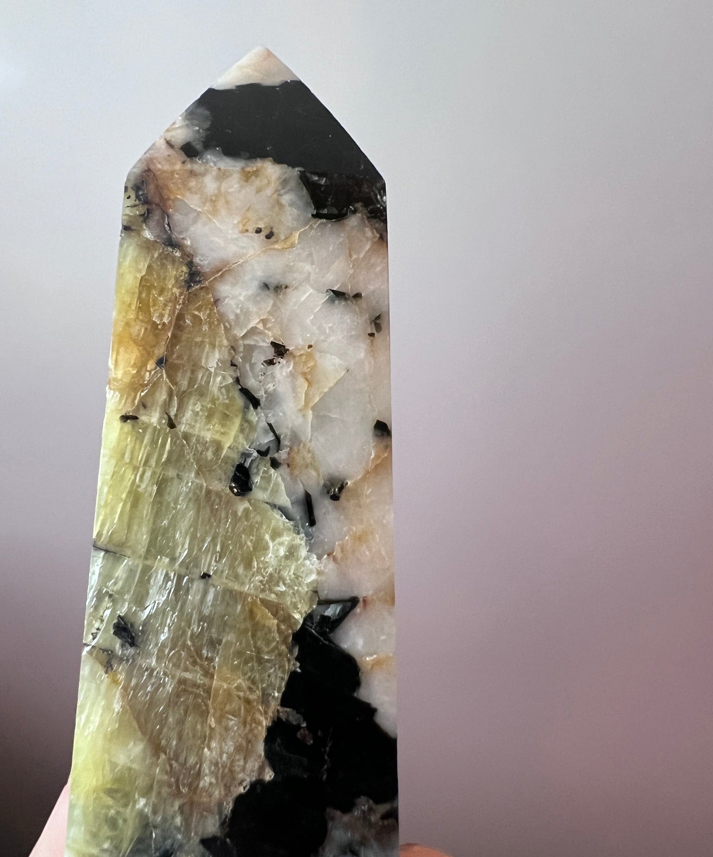 Yellow Tourmaline with Black Mica Tower - Brazil