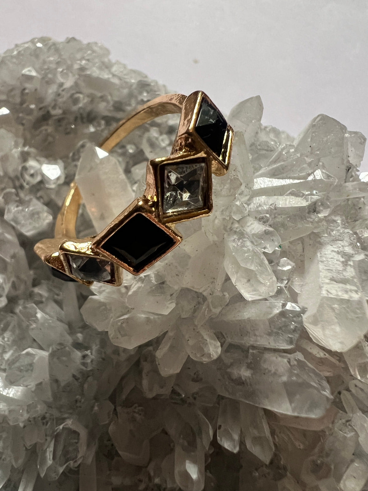Faceted Obsidian gold plated ring - Size 7