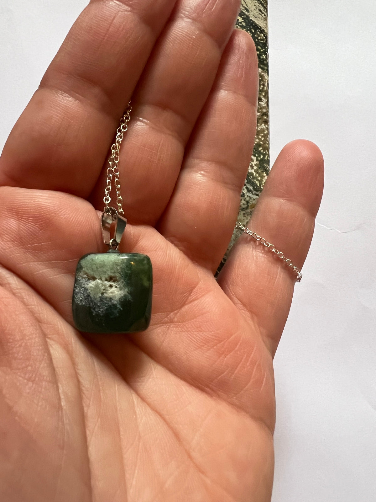 Moss Agate pendant on sterling silver necklace