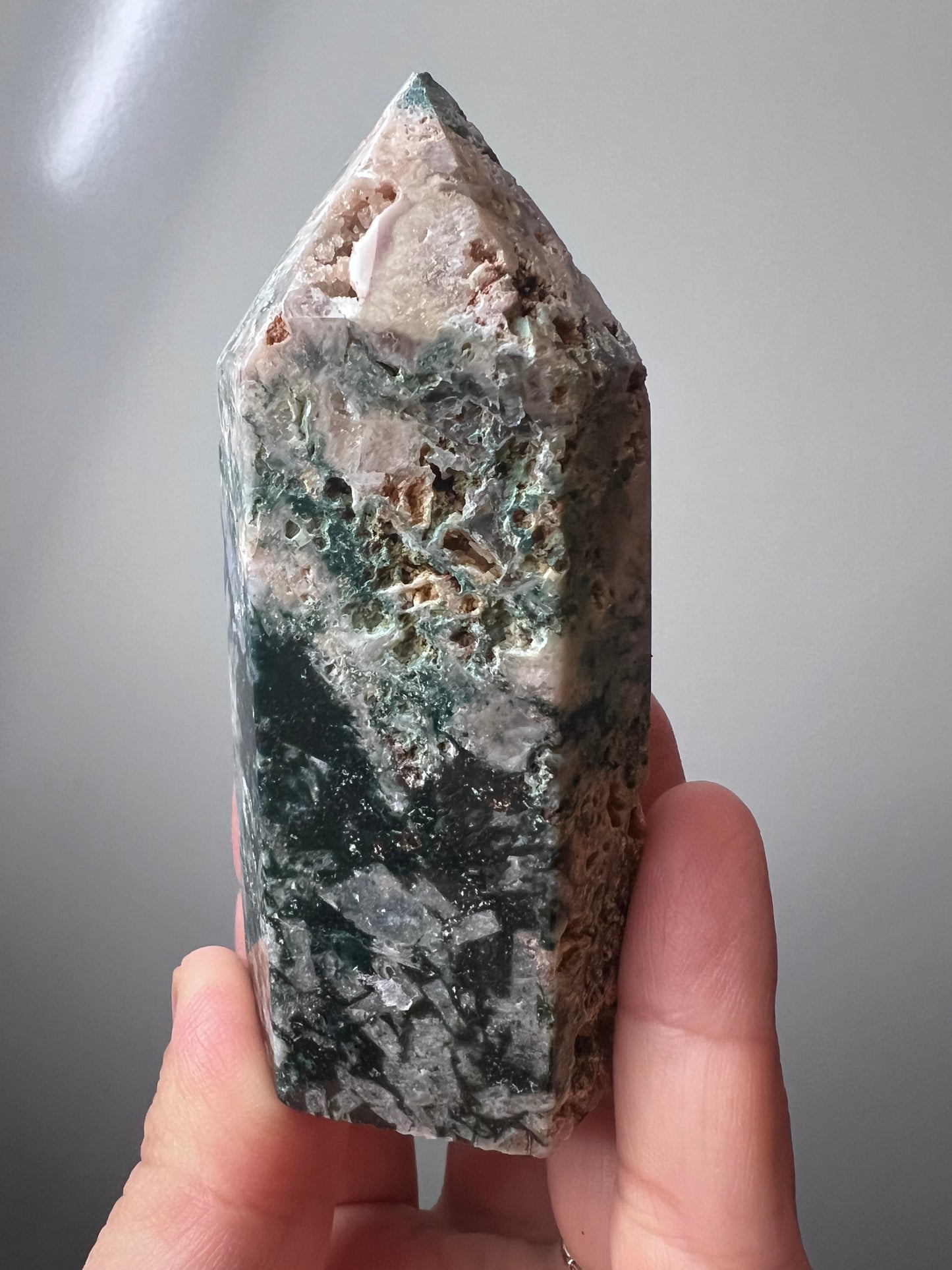 Rose Amethyst Tower with Green Mineral Inclusions - Argentina