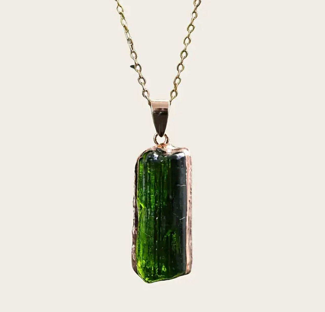 Green Tourmaline Necklace – 14k Gold Plated on S925 Sterling Silver