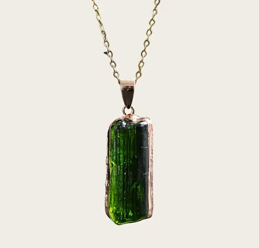 Green Tourmaline Necklace – 14k Gold Plated on S925 Sterling Silver