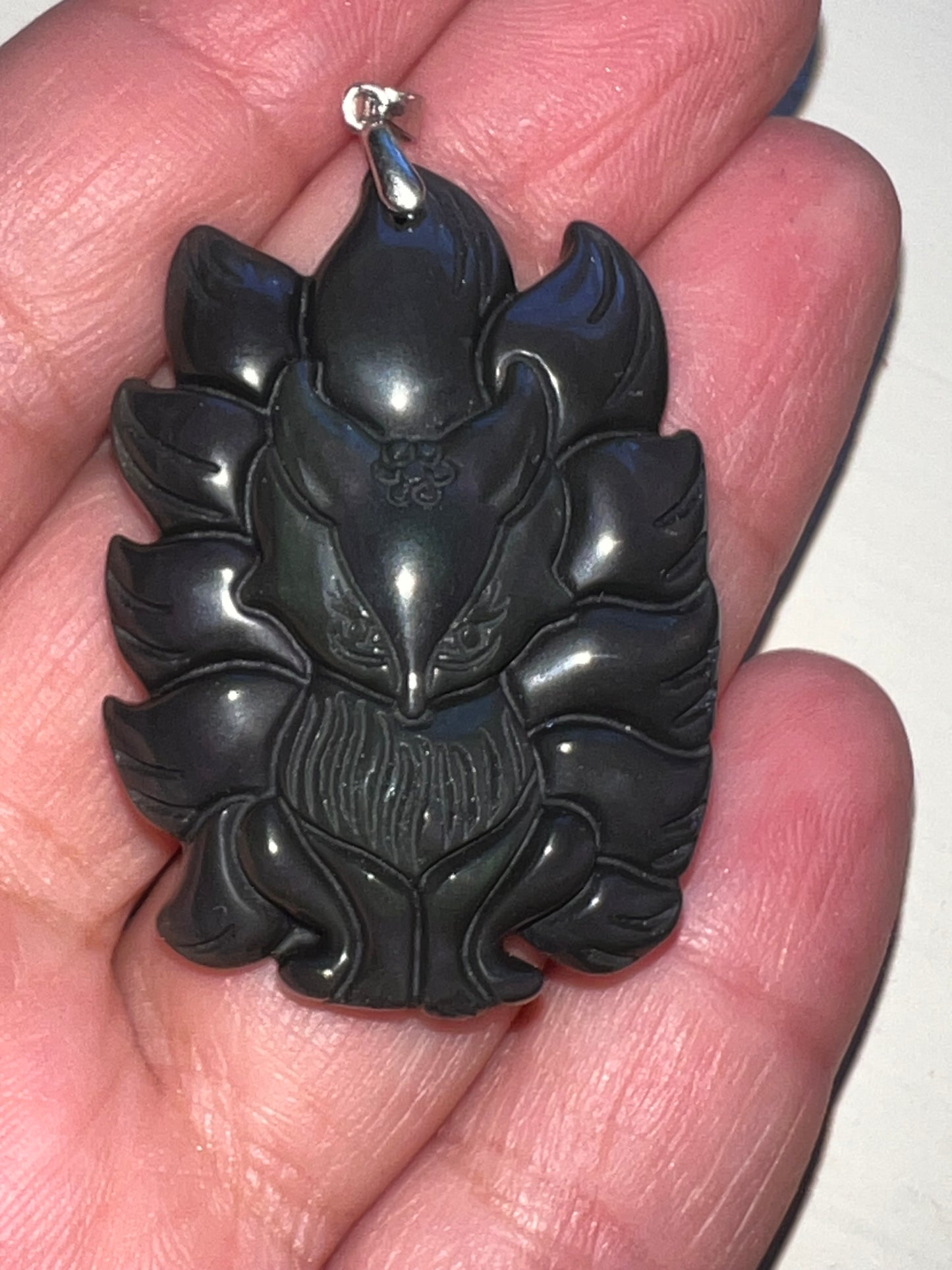 Rainbow obsidian fox pendant