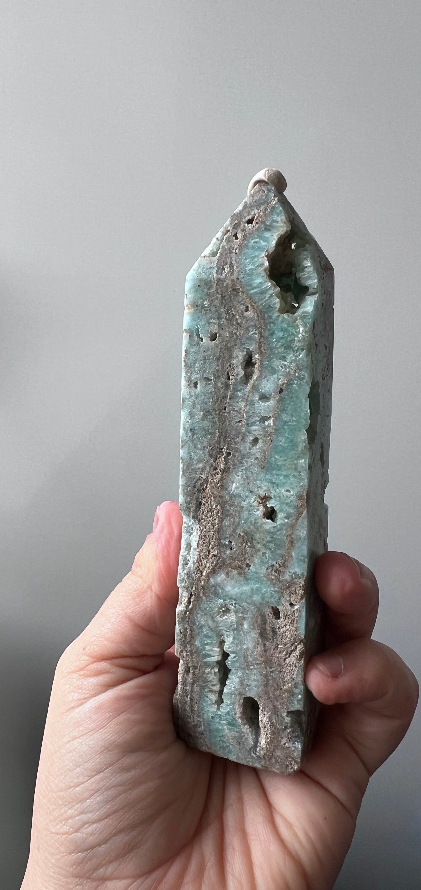 Raw Blue Hemimorphite Tower – Natural Cavernous Formation - China