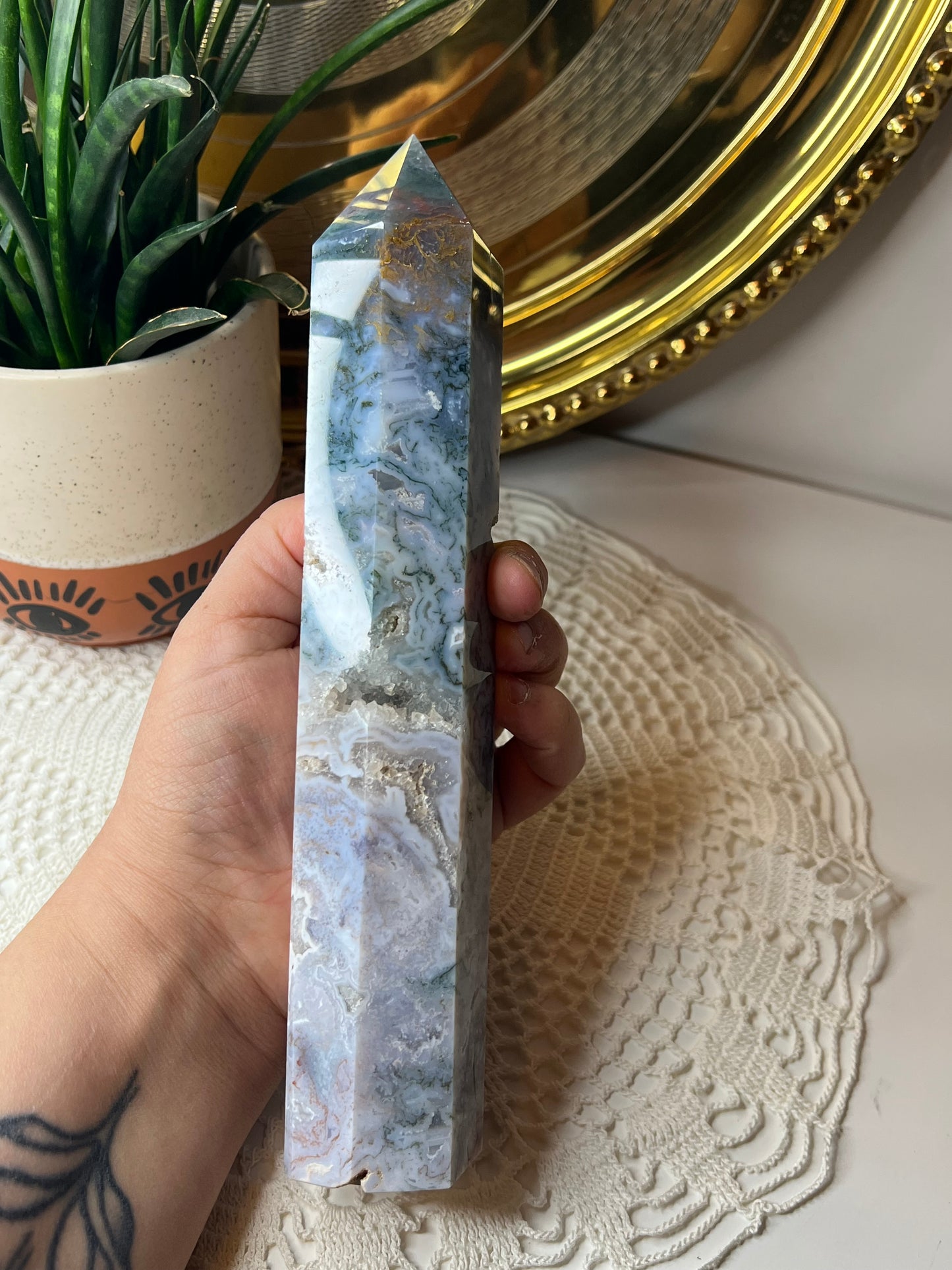Moss Agate Tower - Raven + Sage
