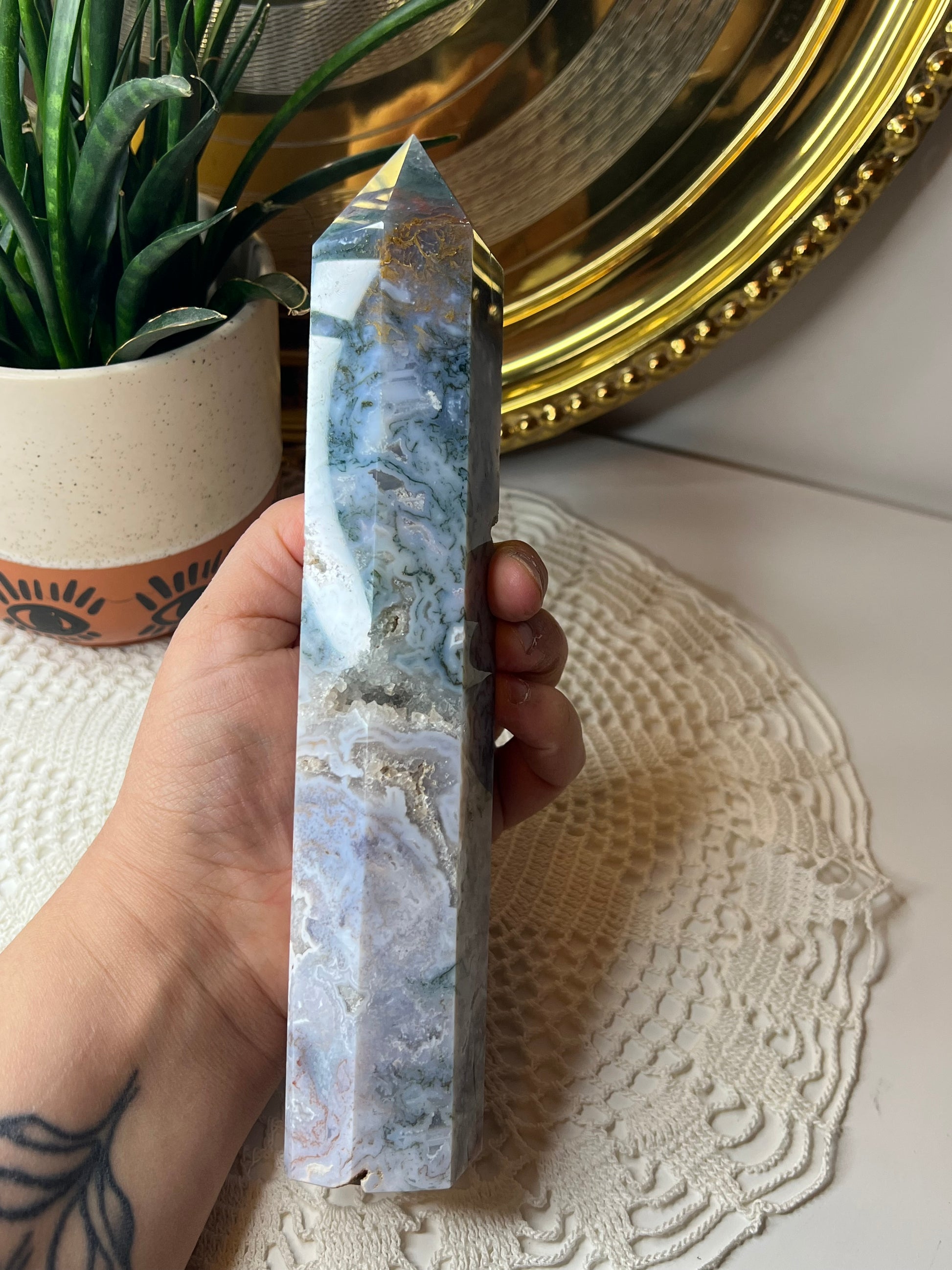 Moss Agate Tower - Raven + Sage