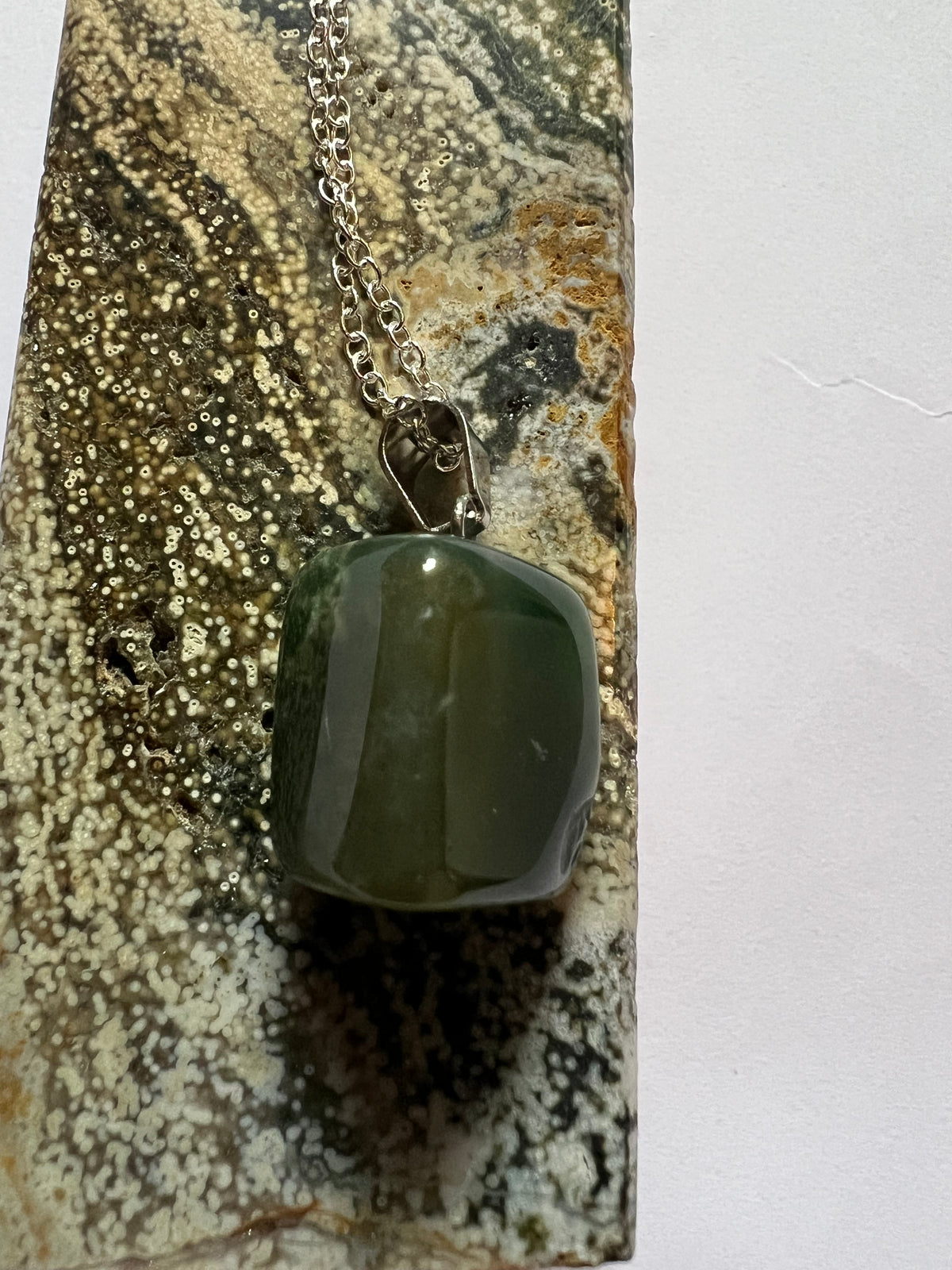 Moss Agate pendant on sterling silver necklace