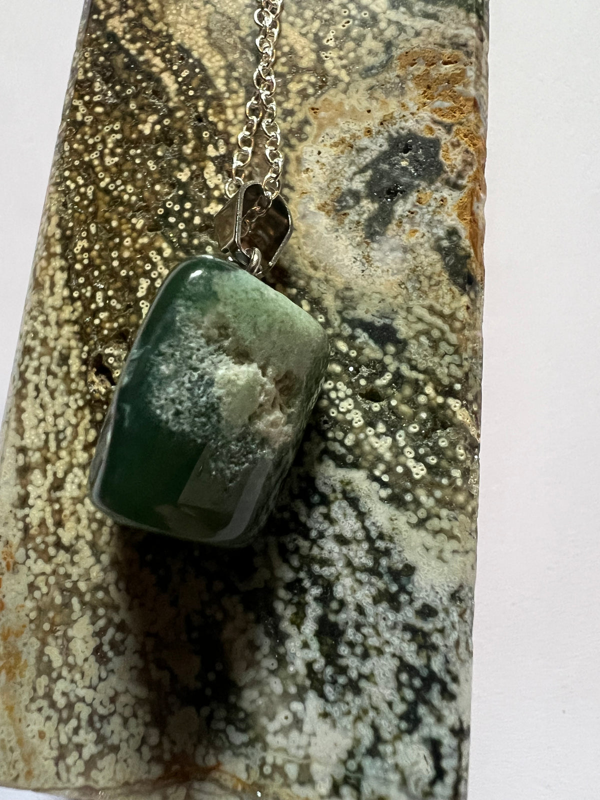 Moss Agate pendant on sterling silver necklace