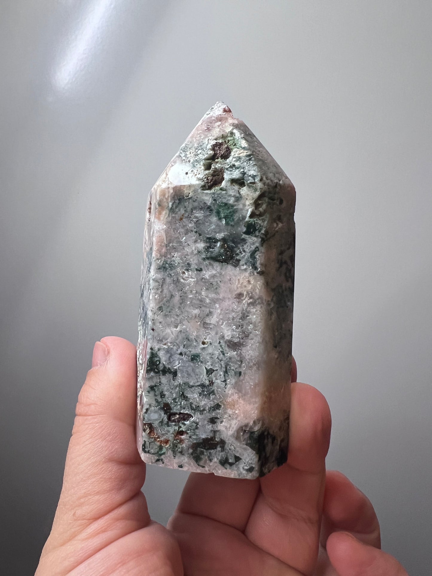 Rose Amethyst Tower with Green Mineral Inclusions - Argentina