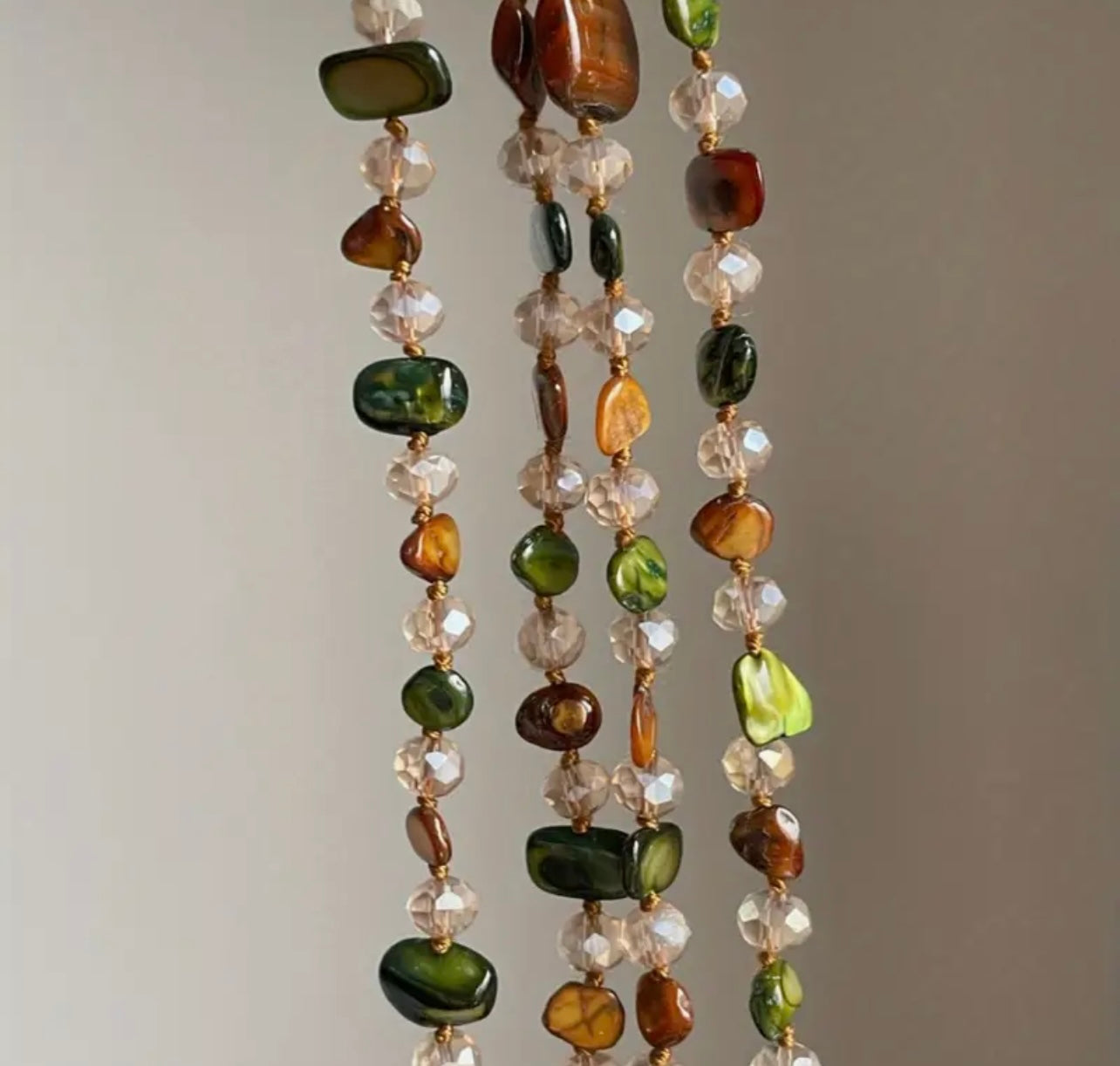 Earthy Green & Honey Crystal Beaded Necklace