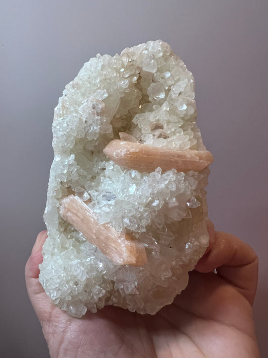 Quartz Cluster with Peach Stilbite - India
