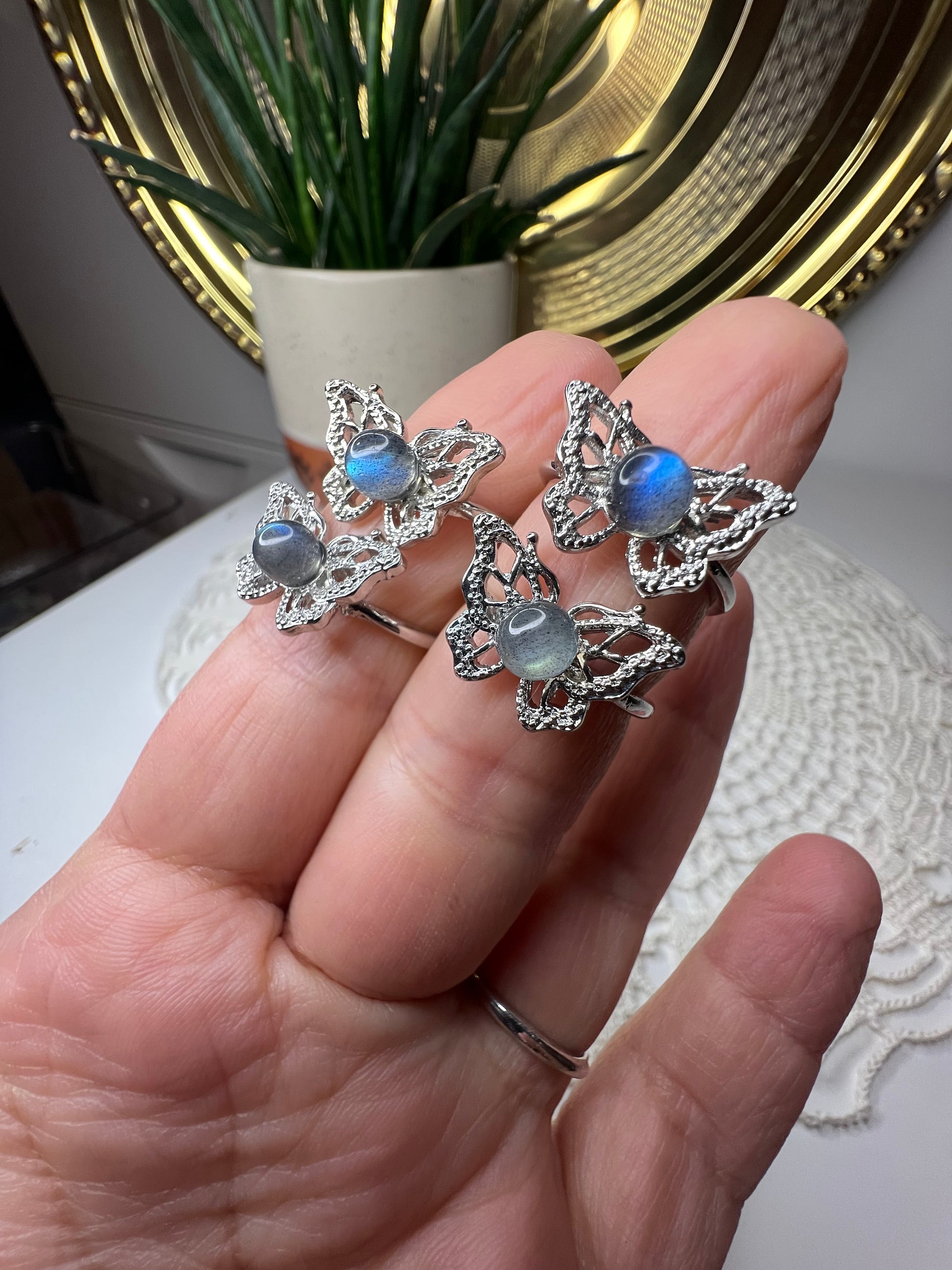 Labradorite Butterfly S925 (adjustable) Ring - Raven + Sage
