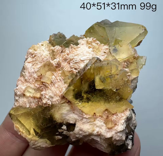 RARE- Beijing Yellow Fluorite Cube & Barite Symbiosis with Quartz - China