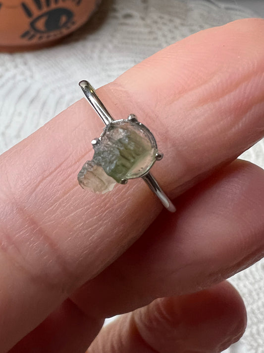 Moldavite Ring s925 sterling silver (Adjustable) - Raven + Sage