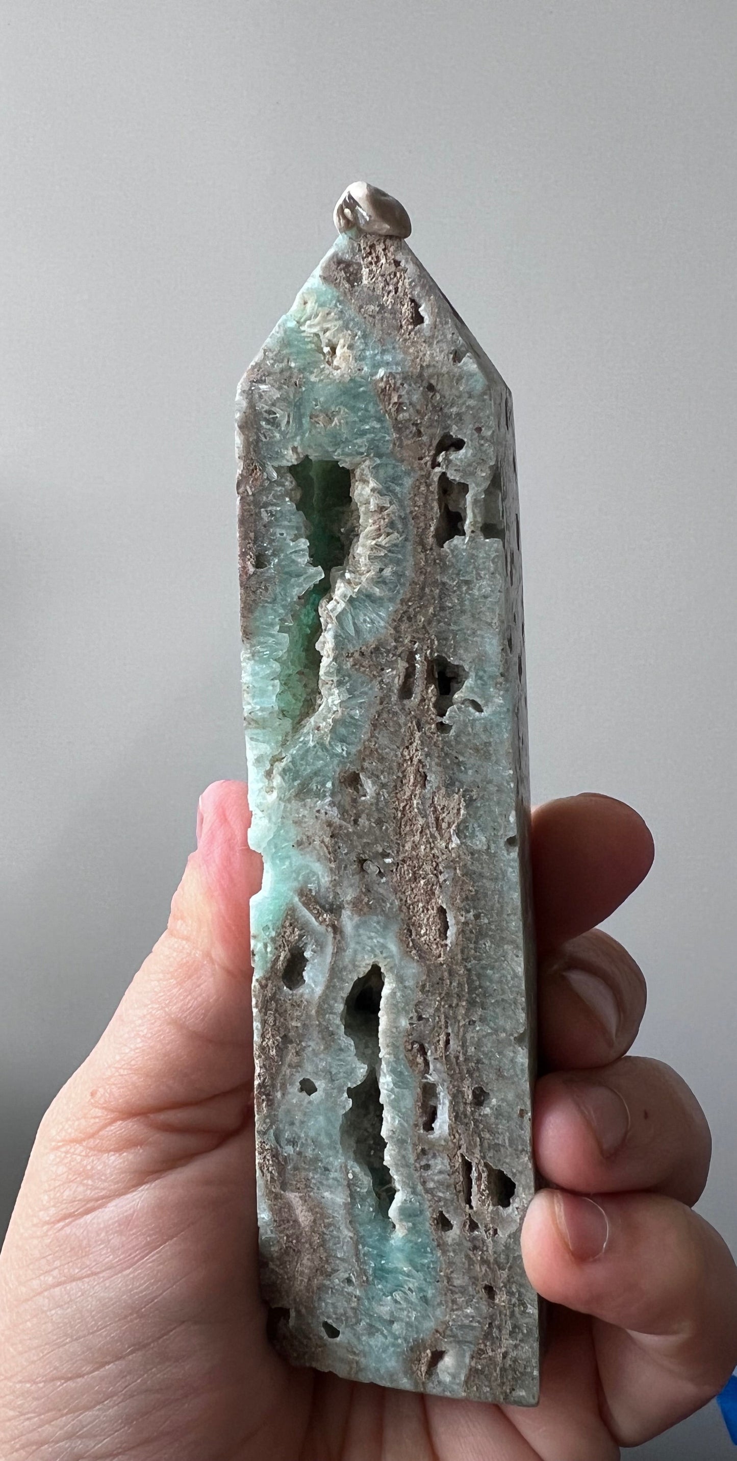 Raw Blue Hemimorphite Tower – Natural Cavernous Formation - China