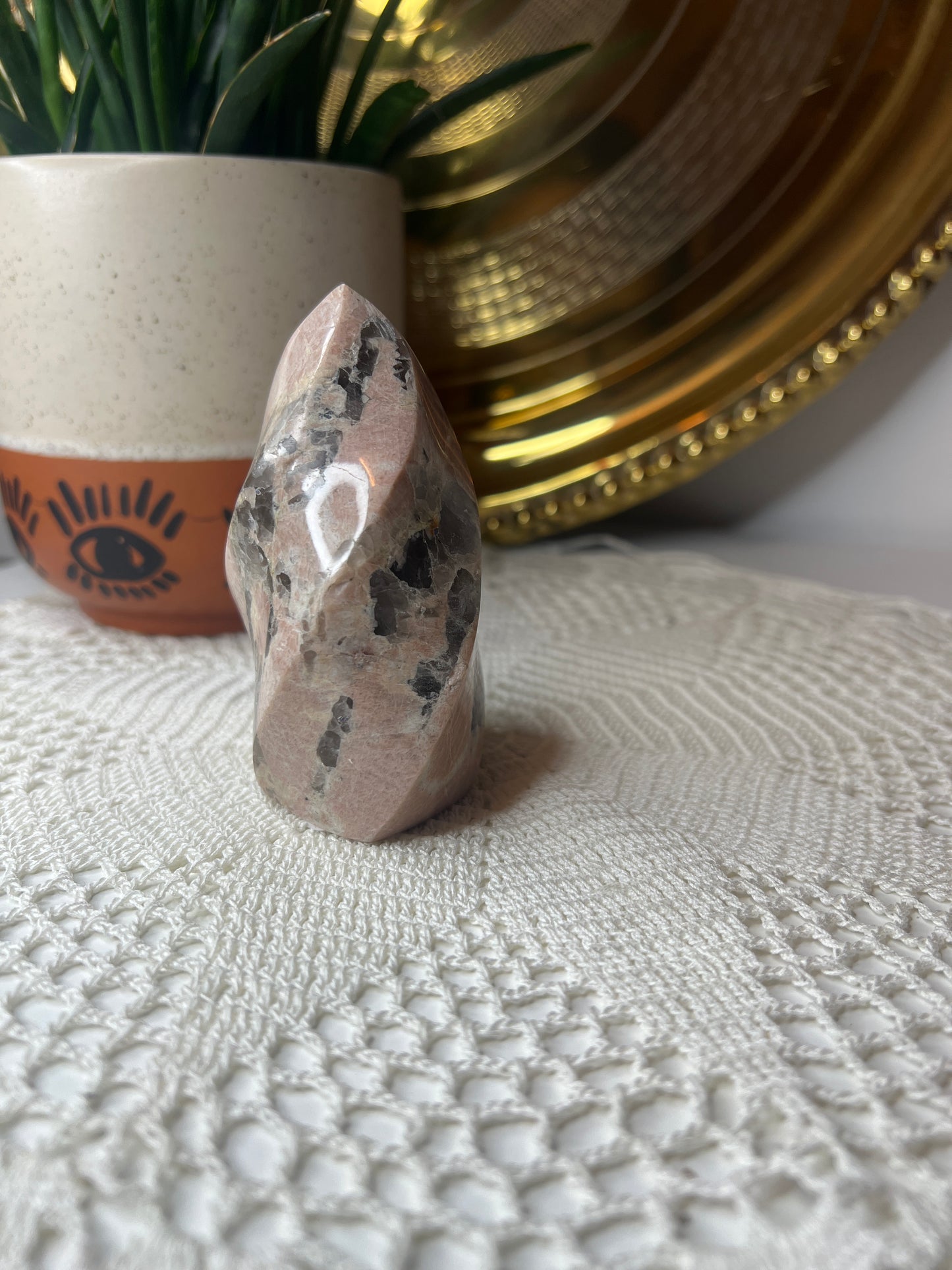 Peach Moonstone + Smokey quartz Flame - Raven + Sage