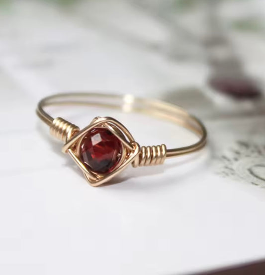14K Gold-Filled Wire Wrapped Garnet Ring – Faceted