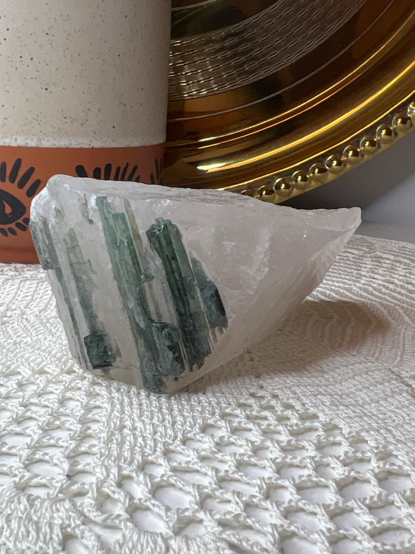 Blue/Green Tourmaline in Quartz Specimen - Raven + Sage