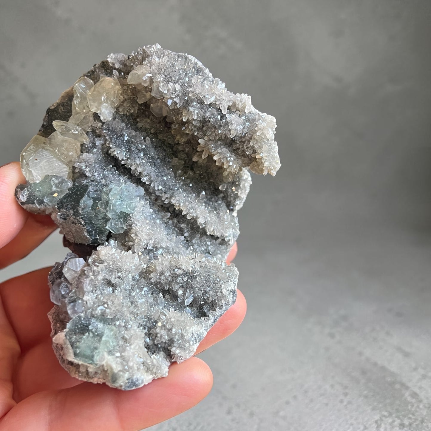 Fluorite, Smoky Quartz & Druzy Cluster