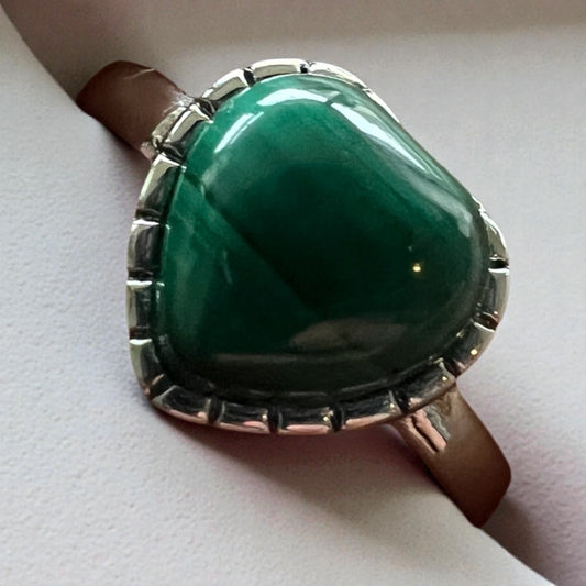 Malachite Heart Ring – S925