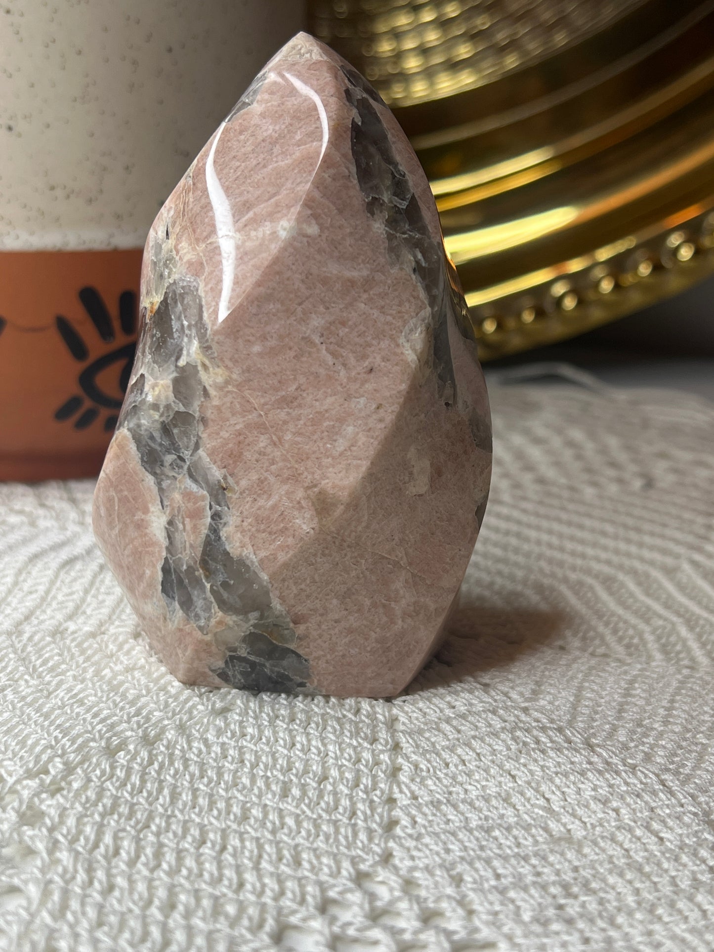 Peach Moonstone + Smokey quartz Flame - Raven + Sage