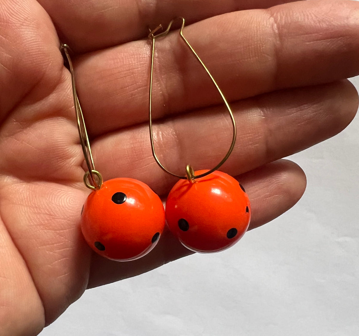 Vintage Orange & Black Polka Dot
Statement Dangle Earrings