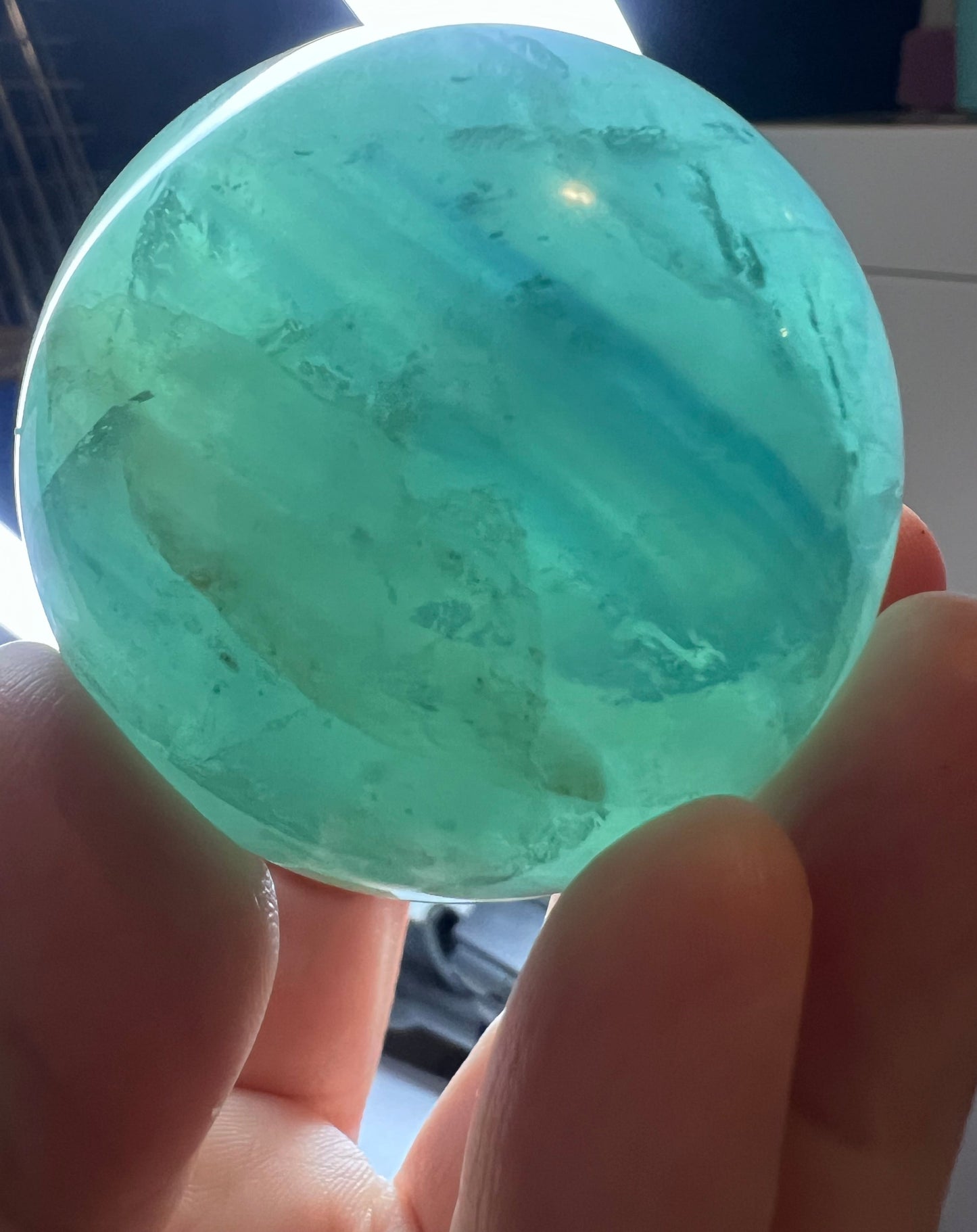 Green Fluorite with Hints of Blue Sphere - China
