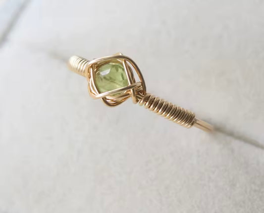 14K Gold-Filled Peridot Wire Wrapped Faceted Ring