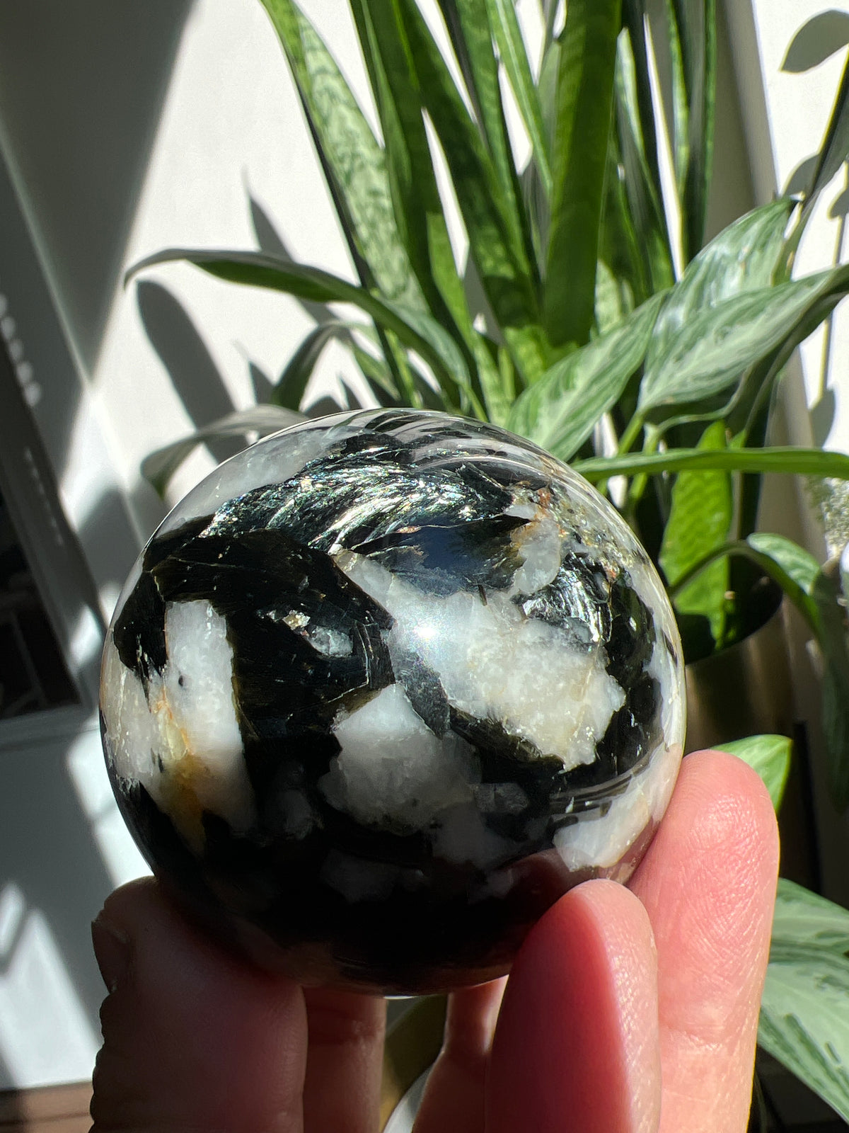 Black Tourmaline and Yellow Tourmaline Sphere