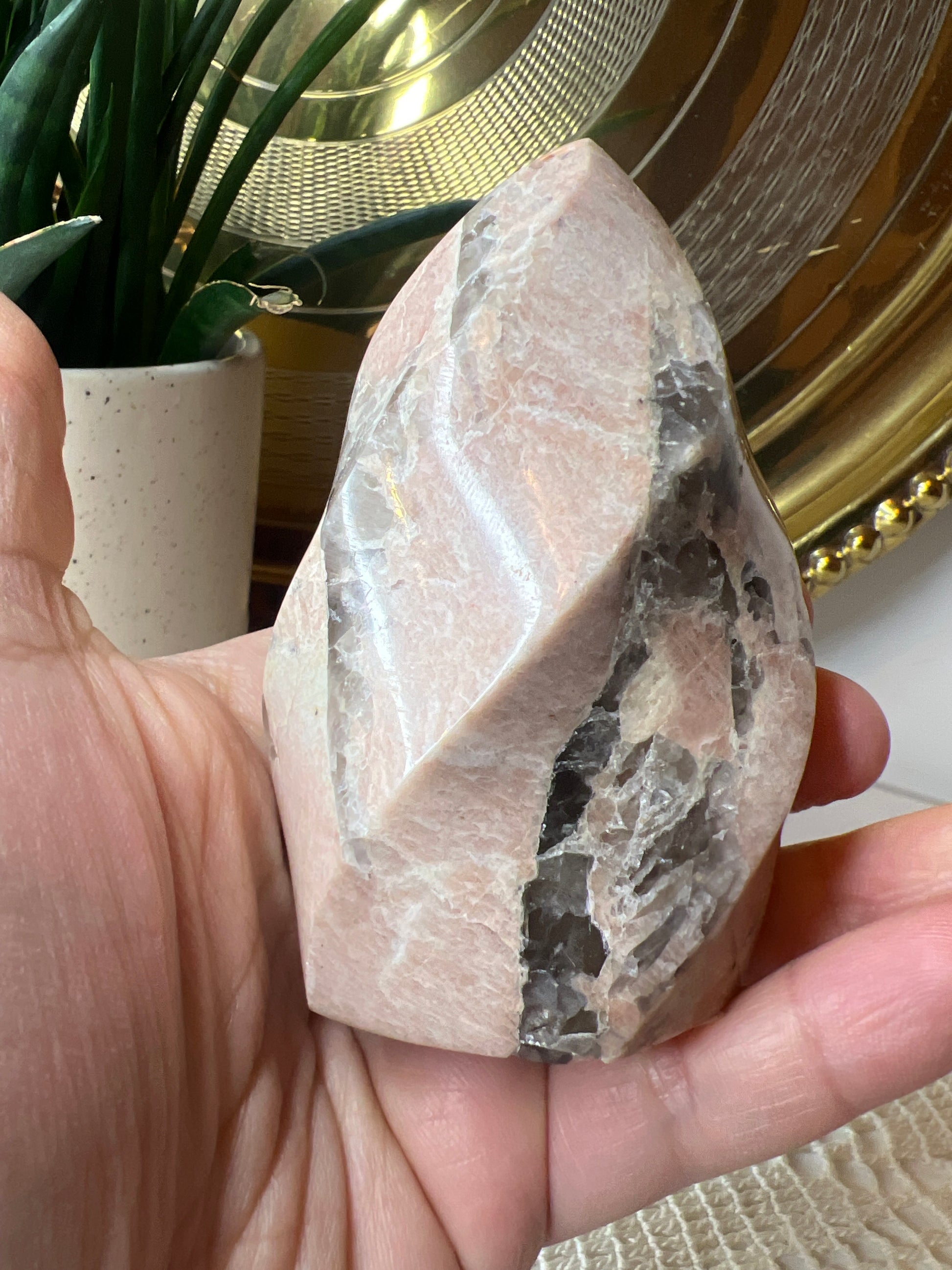 Peach Moonstone + Smokey quartz Flame - Raven + Sage