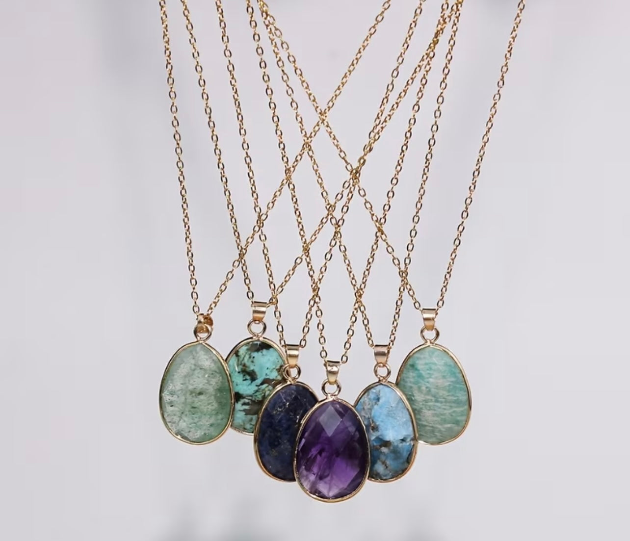 14k Gold Plated Natural Crystal Pendant Necklace | S95 Sterling Silver