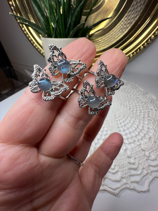 Labradorite Butterfly S925 (adjustable) Ring - Raven + Sage