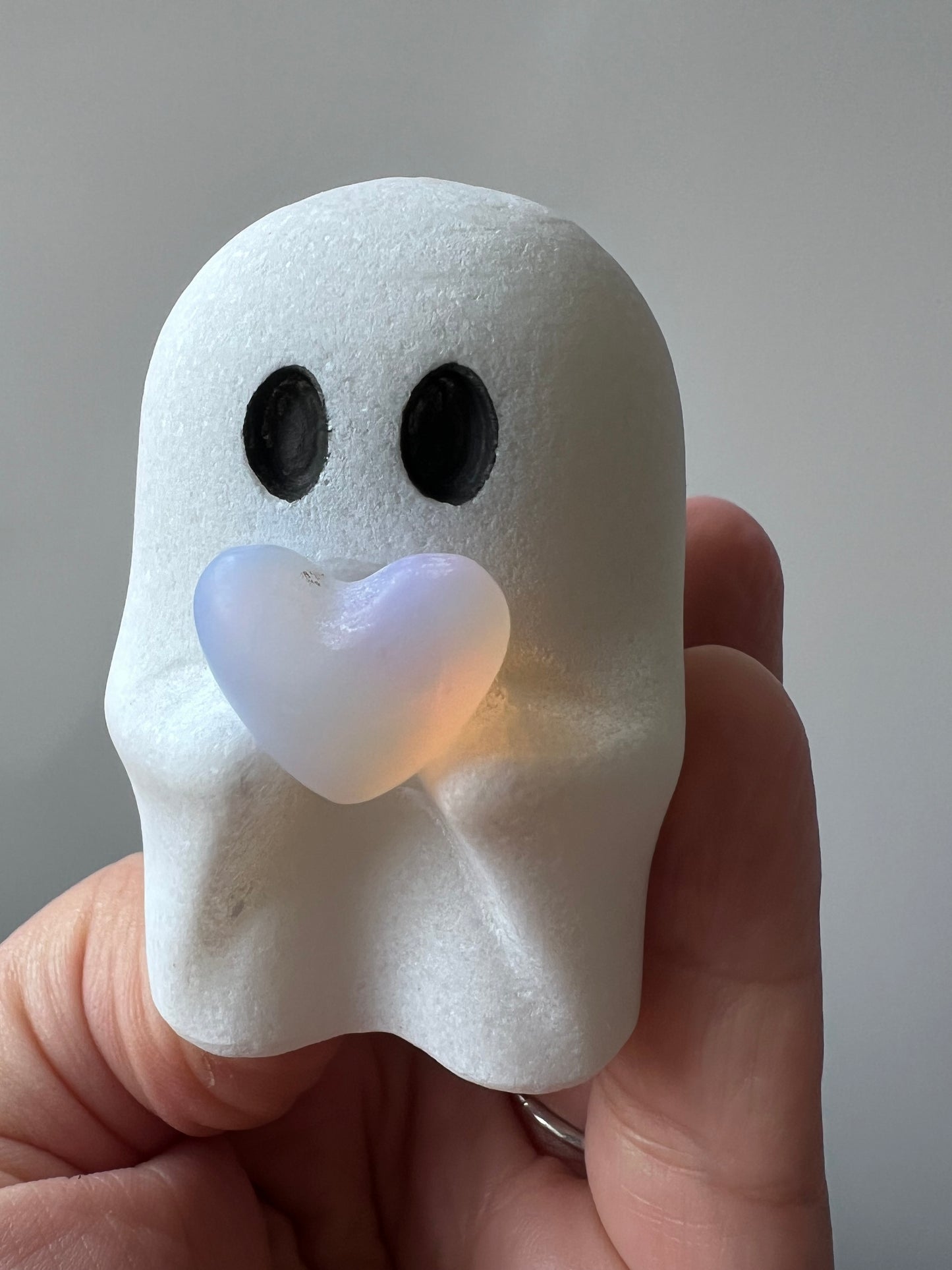 White Jade Ghost With Pink Opal Heart