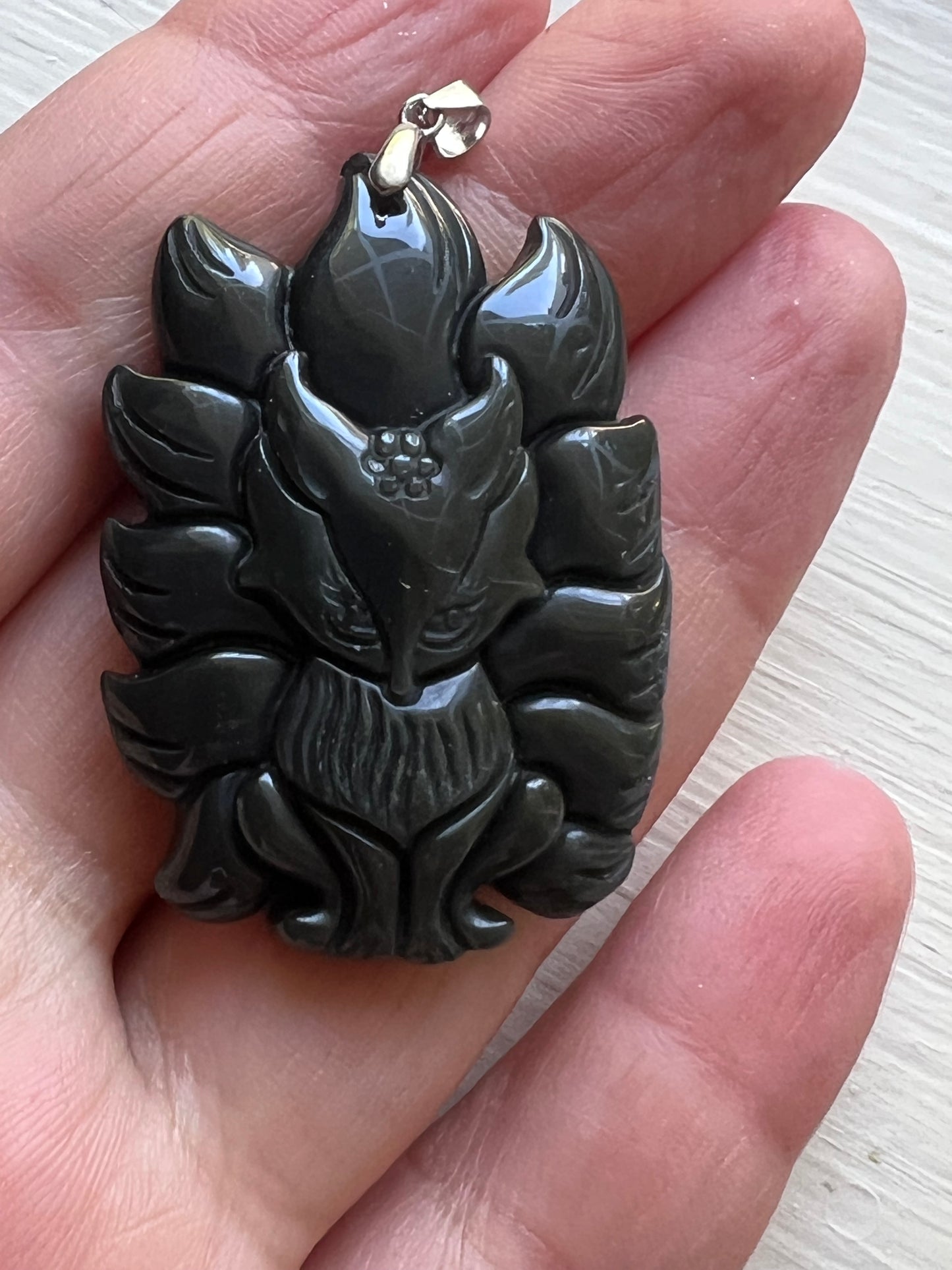 Rainbow obsidian fox pendant