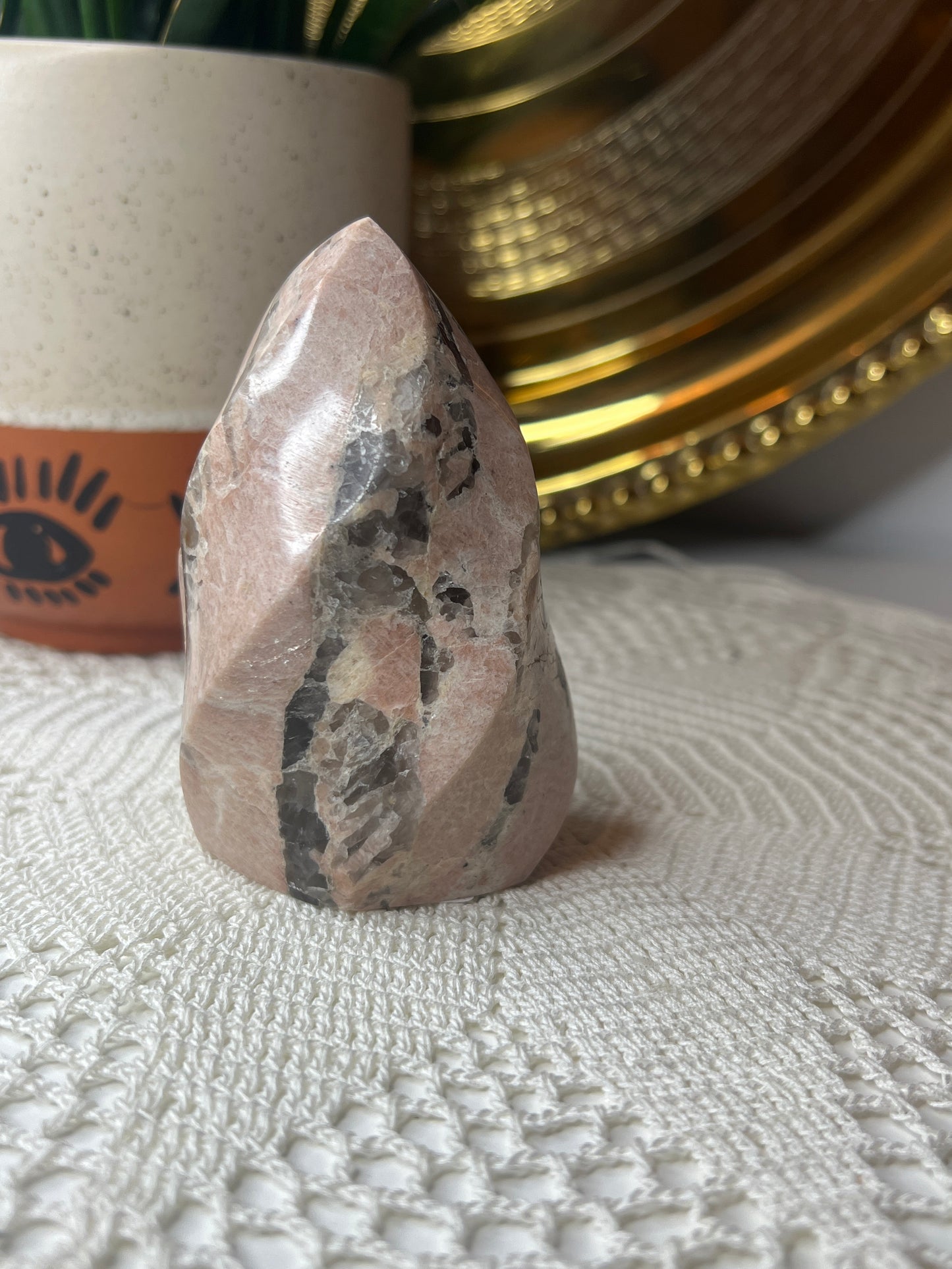 Peach Moonstone + Smokey quartz Flame - Raven + Sage