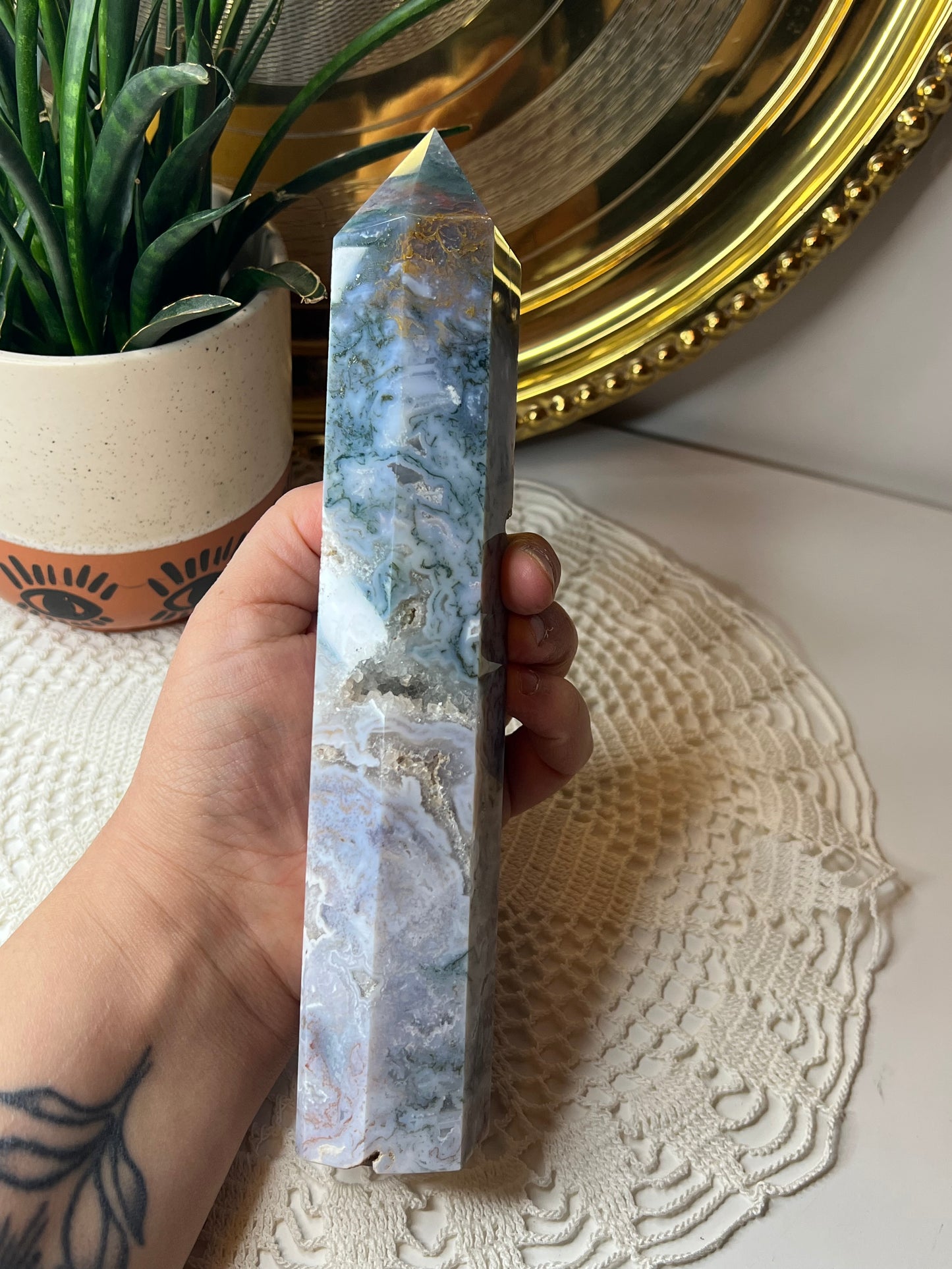 Moss Agate Tower - Raven + Sage
