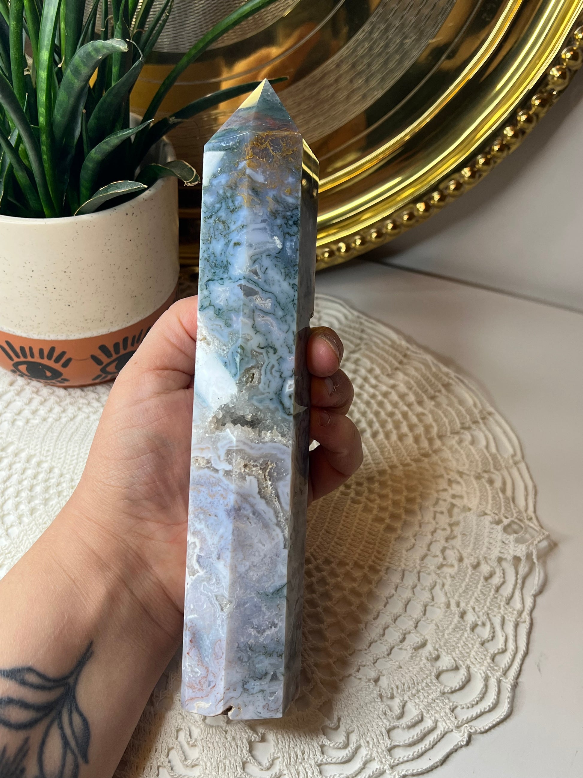 Moss Agate Tower - Raven + Sage