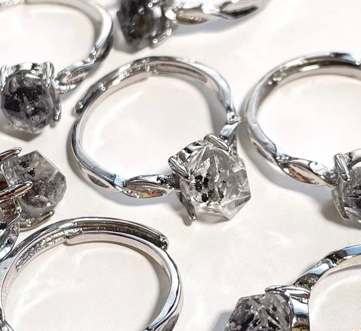 Herkimer Diamond Ring | Natural Double-Terminated Quartz - S925 Sterling Silver