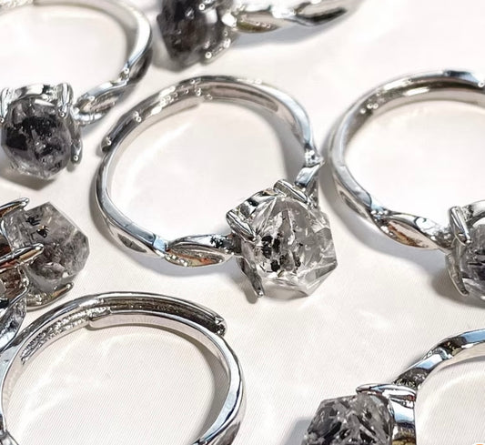 Herkimer Diamond Ring | Natural Double-Terminated Quartz - S925 Sterling Silver